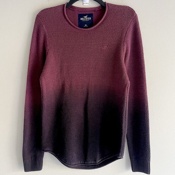 Hollister Ombre Pullover Mens Size XS Sweater Burgundy Red Long Sleeve Top - Picture 1 of 7